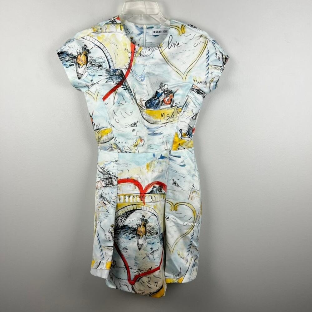 MSGM X YOOX Capsule Collection Art Print Cap Sleeve Sheath Dress Size XS - Picture 2 of 4